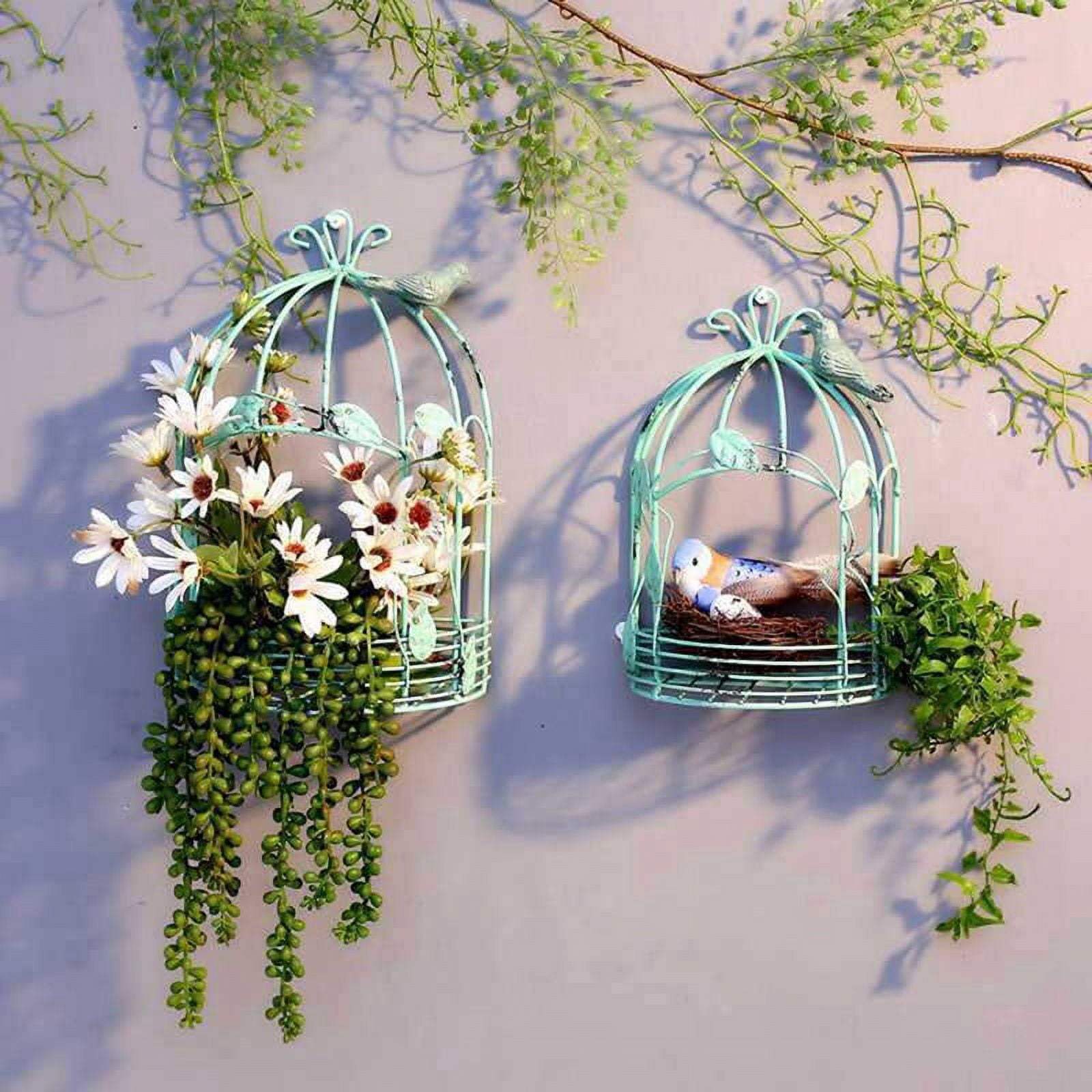 Vintage Country Wall Hanging Wire Iron Half Bird Cage Flower Pot Garden Decoration Retro Birdcage Storage Rack Pot A