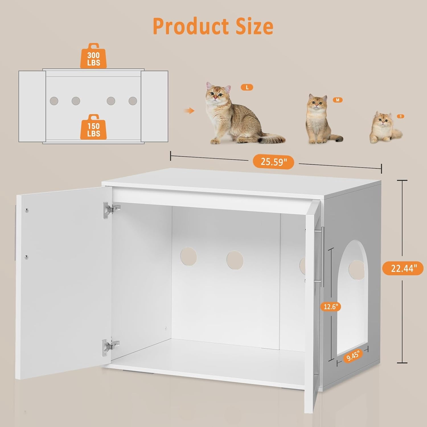 Garvee Cat Litter Box Enclosure, Hidden Cat Litter Box Cabinet with Double Doors, Ventilation, and Cushion Pads, Farmhouse Wooden Kitty Furniture for Cats and Small Pets, White