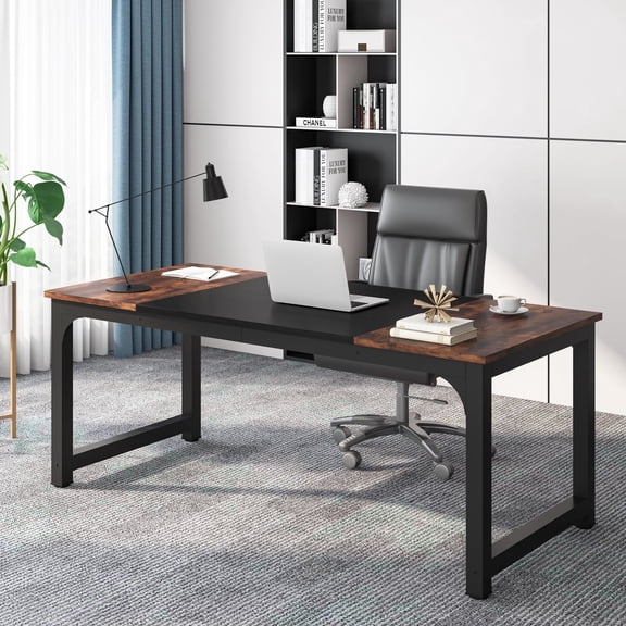 Finmind 70.86 Inch Large Computer Desk, Modern Sturdy Writing Desk for Home Office, Rustic Brown