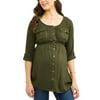 Oh! Mamma Maternity Button Up Shirred Roll Tab Sleeve Tunic - Available in Plus Sizes