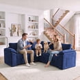 thumbnail image 5 of YOKWOK 85.4" L‑Shaped 5 Seat Sectional Sofa with Pull Out Sleeper Bed, Corduroy Upholstered Sofa with Hidden Storage Chaise, Sectional Couch for Living Room, Blue, 5 of 9