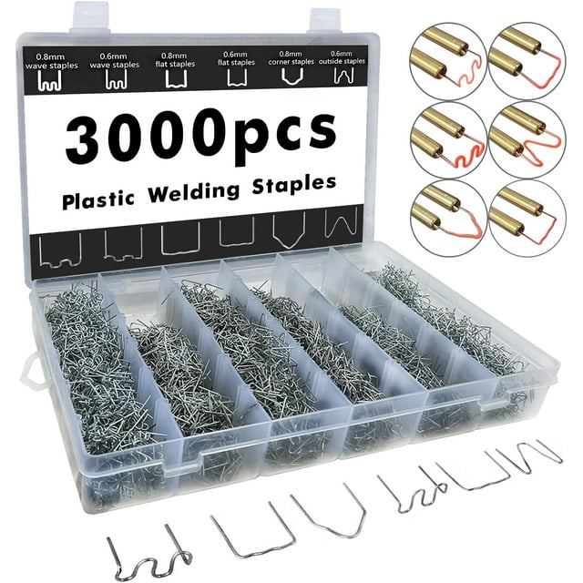 HUGFEGWE 3000pcs Plastic Welding Staples, 6 Types Hot Staples for Decoration, Auto Repair, Architectural Modelling, Toy Manufacturing, Etc. AZ824-17141