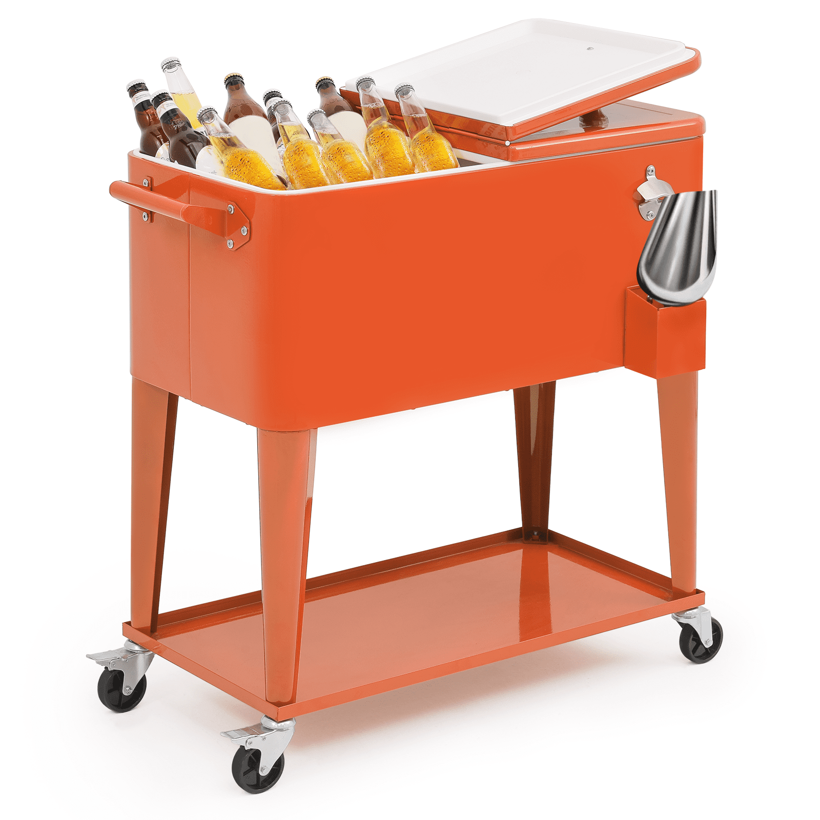 Magshion 80 Quart Rolling Ice Chest, Portable Bar Drink Cooler with Ice Scoop, Catch Tray, Drain