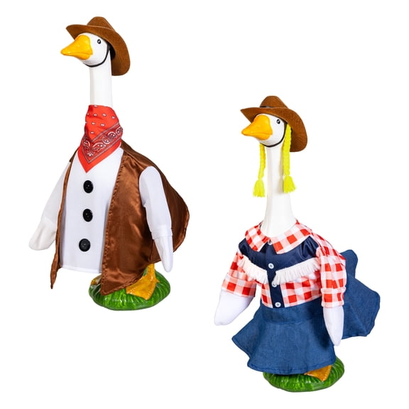 Mainstays Fall Cowboy & Cowgirl Porch Goose Outfit, Set of 2