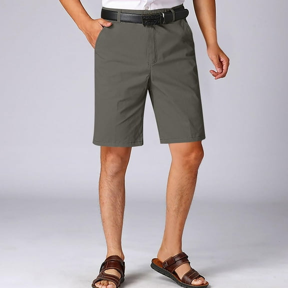 YUSIM Mens Chino Shorts with Pockets- Summer Casual Cotton Flat Front Shorts Dark Gray Size 28