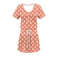 thumbnail image 6 of Yourumao Polka Dot Mini Dresses for Women Drawstring Elastic Waist Short Sleeve Dress V Neck Comfy Summer Dresses Weekend Outdoor Outfits with Pocket, 6 of 6