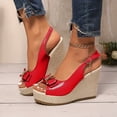 thumbnail image 3 of Rokment Bridal Glitter Rhinestones Bow Platform Wedge Dressy Sandals for Women Elegant Casual Leather Peep Toe Bowknot Espadrilles Chunky High Heel Wedding Slingback Dress Summer Shoes Red Size 7, 3 of 7