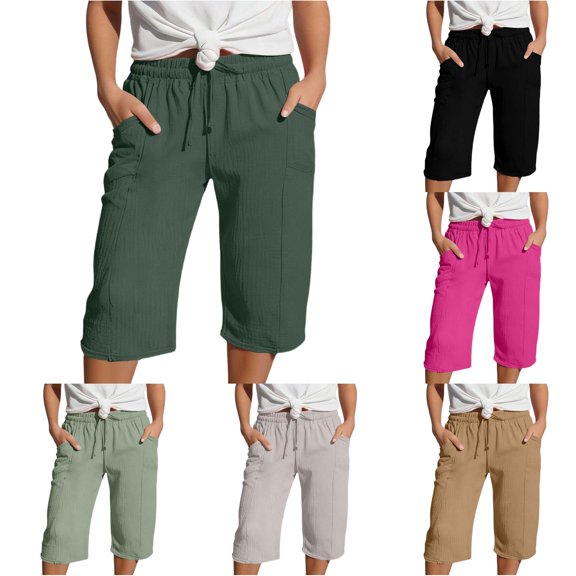 YMNXA Children Kids Girls Summer Shorts Elastic Waist Solid Color Straight Leg Lightweight Breathable Fashion Shorts For Daily Wear,Dark Green,14-15 Years