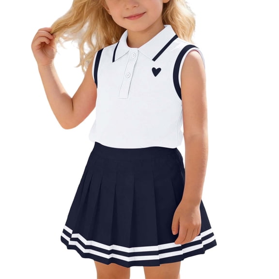 oqasdz Girls Summer Outfits 2 Piece Sleeveless Top with Plaid Pleated Skirt Preppy School Toddler Kids Clothing Sets Daily Wear