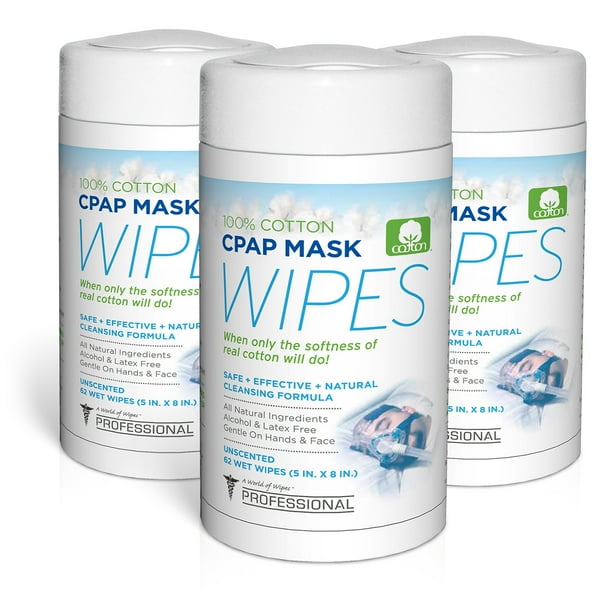 AWOW Professional CPAP Mask Wipes, 3 Pack (186 Wipes), Unscented 100