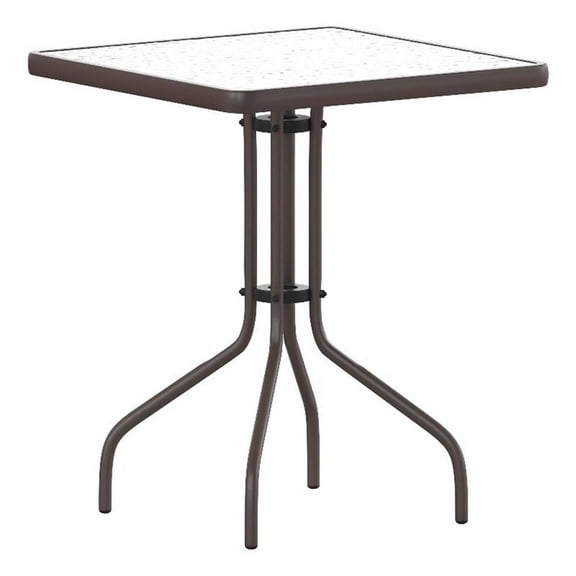 Bowery Hill 23.5" Round Metal Table with Glass Top in Bronze