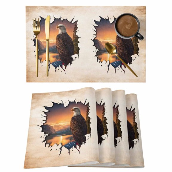 Independence Day Placemats Set of 4 Farmhouse Retro Eagle Nature Scenery Place Mats Indoor Wipeable Table Mats Washable Cloth Dining Table Placemats for Kitchen Holiday Party Home Decor 13x19 Inch