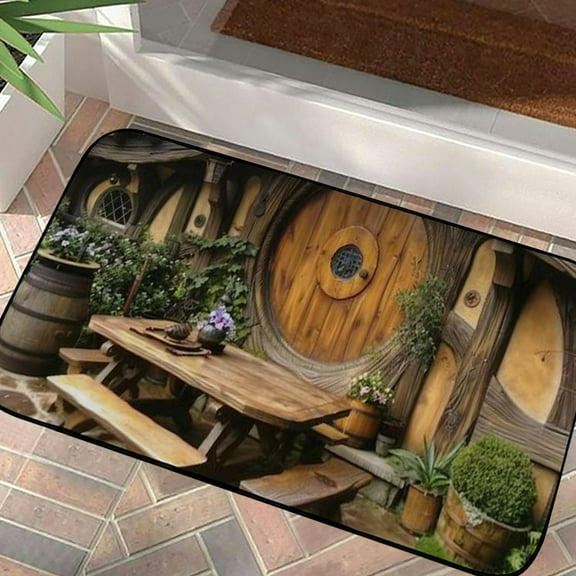 Pratyus Hobbit House Door Mat Outdoor Indoor Welcome Mats Non-Slip Durable Entrance Mat Felt Fabric for Home Entrance Outside Entry 19.68*39.37 in