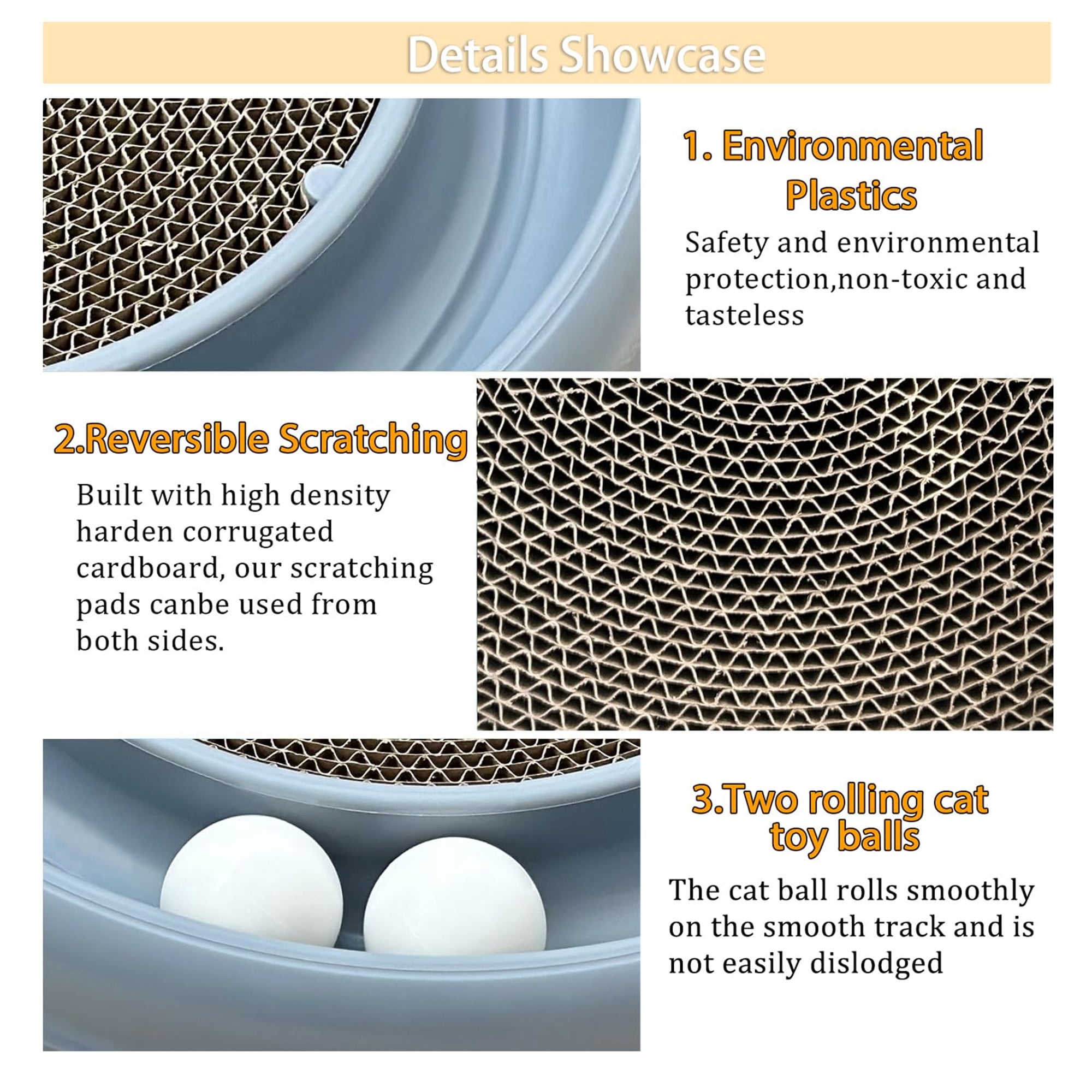 Interactive Cat Ball Track Toy with Scratching Board, Exercise Set for Indoor Cats and Kittens, Mental and Physical Stimulation, Includes Spare Ball, Grey