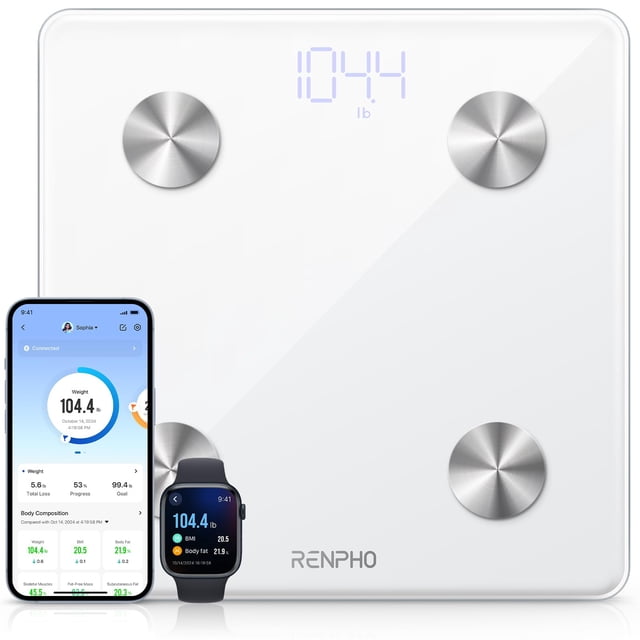 Báscula digital RENPHO Smart Báscula para baño con IMC, color blanco, 180 kg