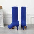 thumbnail image 5 of Wavsuf Cowboy Boots for Women Wide Calf Flock with Fuzz Winter Mid Calf Blue Shoes Size 36, 5 of 6