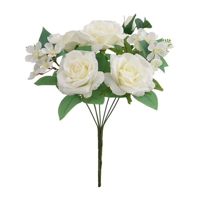 Flores artificiales Ramo de rosas Flores falsas Rosas blancas artificiales de seda 7 cabezas (blanco)