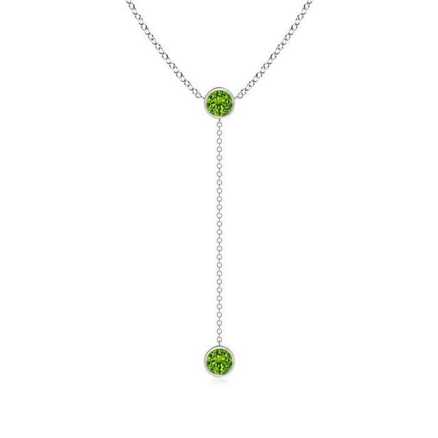 Angara Collier Péridot Naturel - Collier Style Lariat Péridot Rond 1.1 ct en Platine pour Femmes
