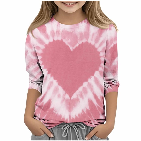 Cethrio Girls Valentine's Day Tops, 3/4 Sleeve Casual Crew Neck Soft Girls T-Shirts Pink Size 7-8 T