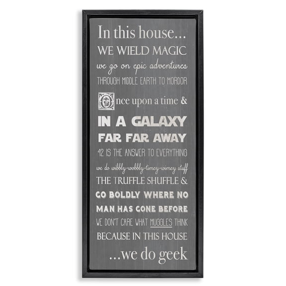 Stupell Industries Art Deco Family Movie Night Phrases Black Floating Frame Canvas Art, 11 x 25, by Lil' Rue