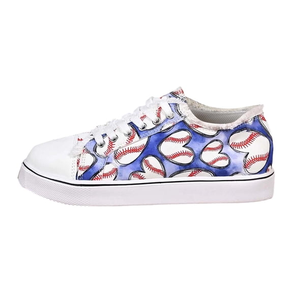 Women Baseball Print Shoes Canvas Sneakers Trendy Casual Walking Shoes