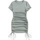 thumbnail image 1 of Vestido corto ajustado con cordón fruncido para mujer, manga corta, cuello redondo, vestido de punto acanalado Verde (Mint) G Verde (Mint) G Xishao ropa, 1 of 2