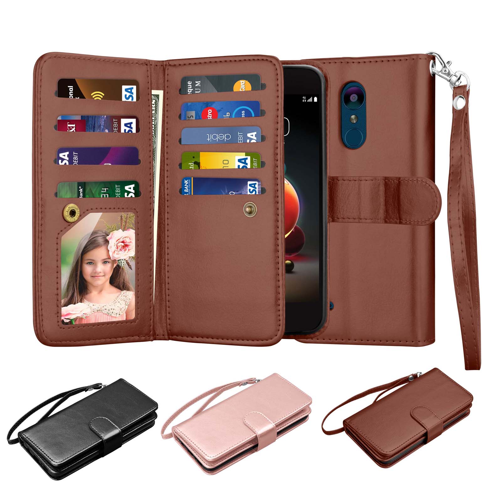 LG Rebel 3 4 LTE Case, Wallet Case LG Tribute Dynasty 5.0", LG LV3 K8 2018 PU Leather Case, Njjex PU Leather Magnet Stand Wallet Credit Card Holder Flip Case 9 Card Slots Case Cover -Mint - image 1 of 5