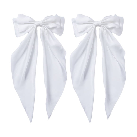 Épingle à Cheveux Nœud Cosmug Grande Vente! Bandeau Nœud pour Femmes 2 Pcs Nœuds Blancs pour Filles Foulard Pince à Cheveux Barrette Française avec Long Ruban Satin Soyeux Couleur Unie Barrettes Blanches