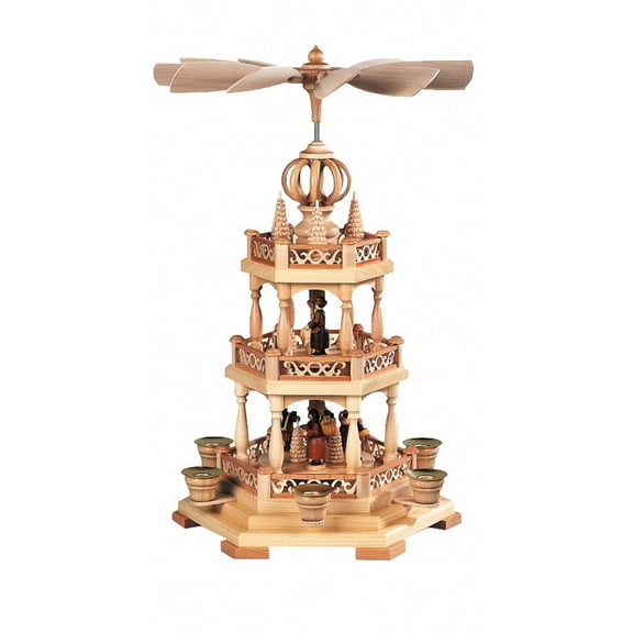 German christmas pyramid arch Forest scene, 2-tier, height 45 cm / 18 inch, natural, original Erzgebirge by Müller Seiffen