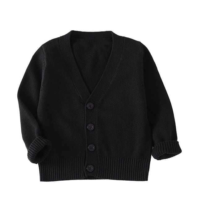 Splozh Chandail Léger à Col Rond pour Filles, Confortable, Doux et Chaud, Tricoté, Cardigan Uni à la Mode, Noir, 7-8 Ans