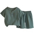 thumbnail image 2 of YUSIM Toddler Boys Cotton Linen Outfits Set- Breathable Summer Casual Short Sleeve Kids Clothes Shirts and Shorts Army Green Size 3 T, 2 of 5