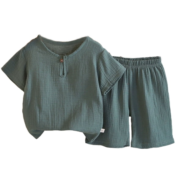 NAISIBABY Boys Outfit Set (0-6T), Cotton Linen Loose Short Sleeve T-Shirt and Shorts Summer Casual Fashion Clothes 2-Piece