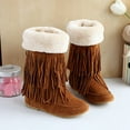thumbnail image 5 of Wavsuf Winter Boots for Women Wide Flock Fringes with Fuzz Round Toe Mid Calf Flat Yellow Shoes Size 36, 5 of 6