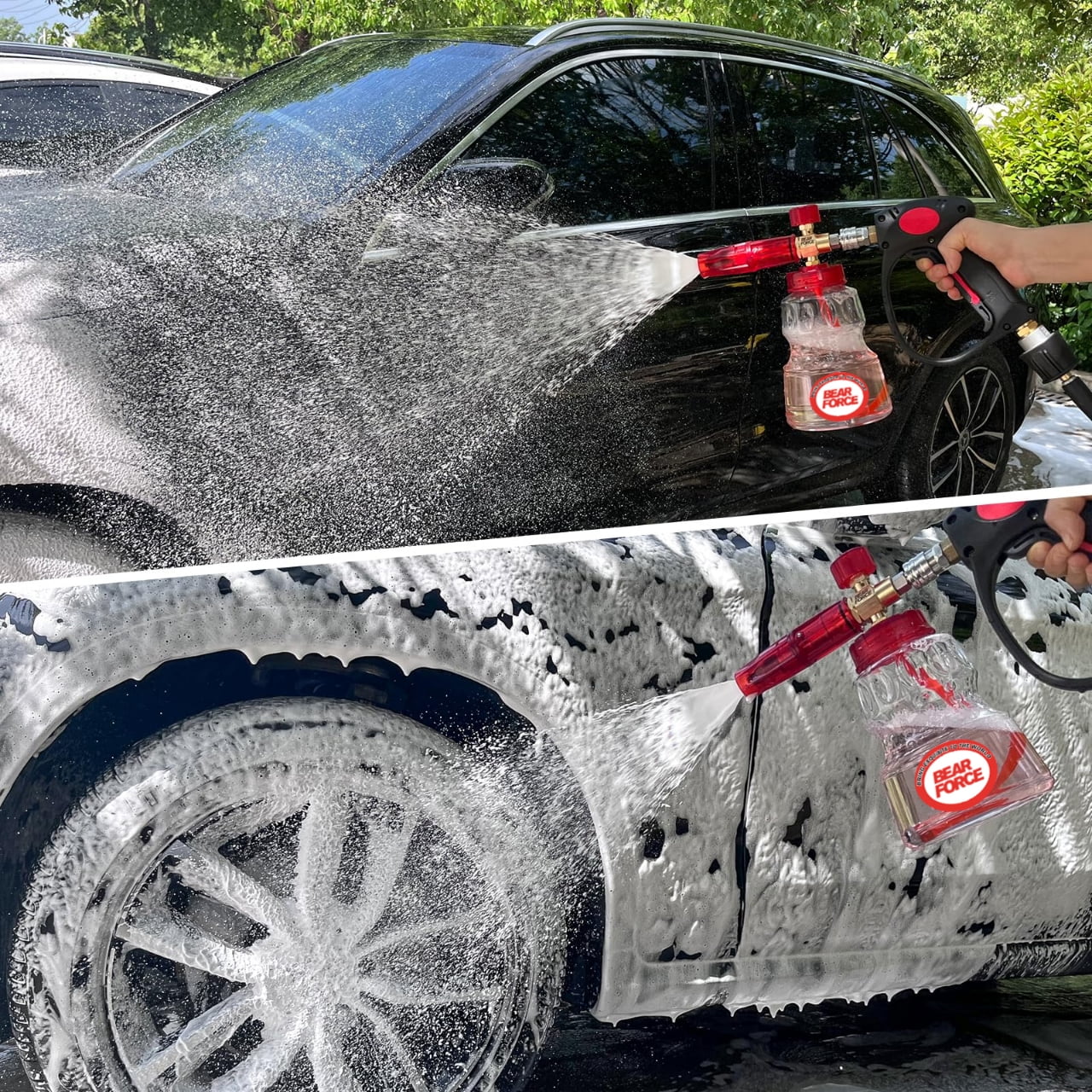 Bear Force Brass Foam Cannon for Pressure Washer with 1/4" Quick Connect, 360° Adjustable Snow Foam Sprayer, 1.25mm & 1.10mm Orifice Nozzle, 32 oz Bottle for Car Wash