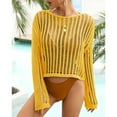 thumbnail image 3 of Jdlsppl Women's Long Sleeve Fishnet Shirt Crochet Cover Up Lightweight Knitted Beachwear Beach Net Crop Top Sheer Soft Bathing Suit Coverup Yellow Small, 3 of 4