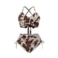 thumbnail image 4 of Xoenoiee Vintage Brown Cow Print Women Swimsuit Bikini Set High Waisted Push Up Cheeky Drawstring Two Piece Bathing Suit Beachwear Plus Size, S, 4 of 7