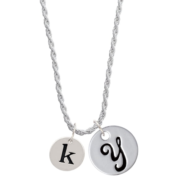 Delight Jewelry Silvertone Disc 1/2'' Initial - k - Silvertone Script Initial Disc - Y - Charm Necklace, 20"+3"