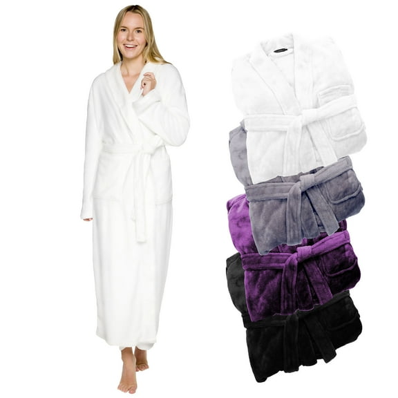 Womens Robe Shawl Collar Bathrobe (Large/X Large, Powder White)