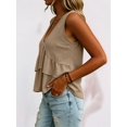 thumbnail image 4 of Women V Neck Ruffle Hem Tank Top Sleeveless Flowy Peplum Blouse Casual Khaki XL, 4 of 7