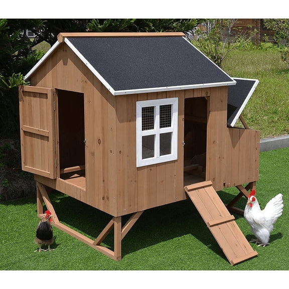 omitree Solid Wood Backyard Chicken Coop Hen House with 3 Nesting Boxes, Fits 4-8 Chickens