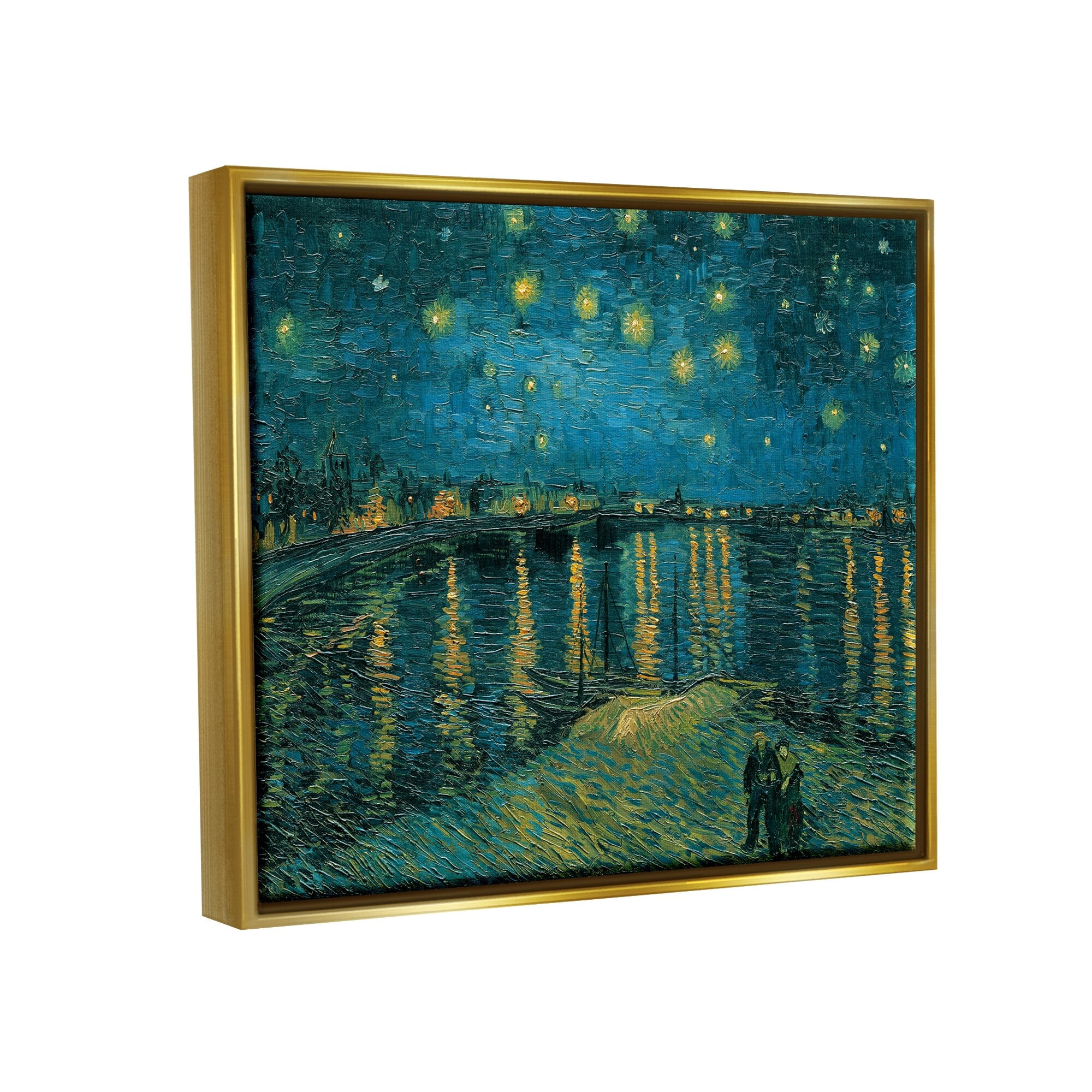Stupell Industries Classic Starry Night Over the Rhone Van Gogh Painting Metallic Gold Framed Floating Canvas Wall Art, 16x20, by Vincent Van Gogh