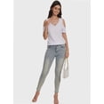 thumbnail image 3 of Women's Summer Short Sleeve V-Neck Criss Cross Cold Shoulder Blouse Tops, 3 of 4