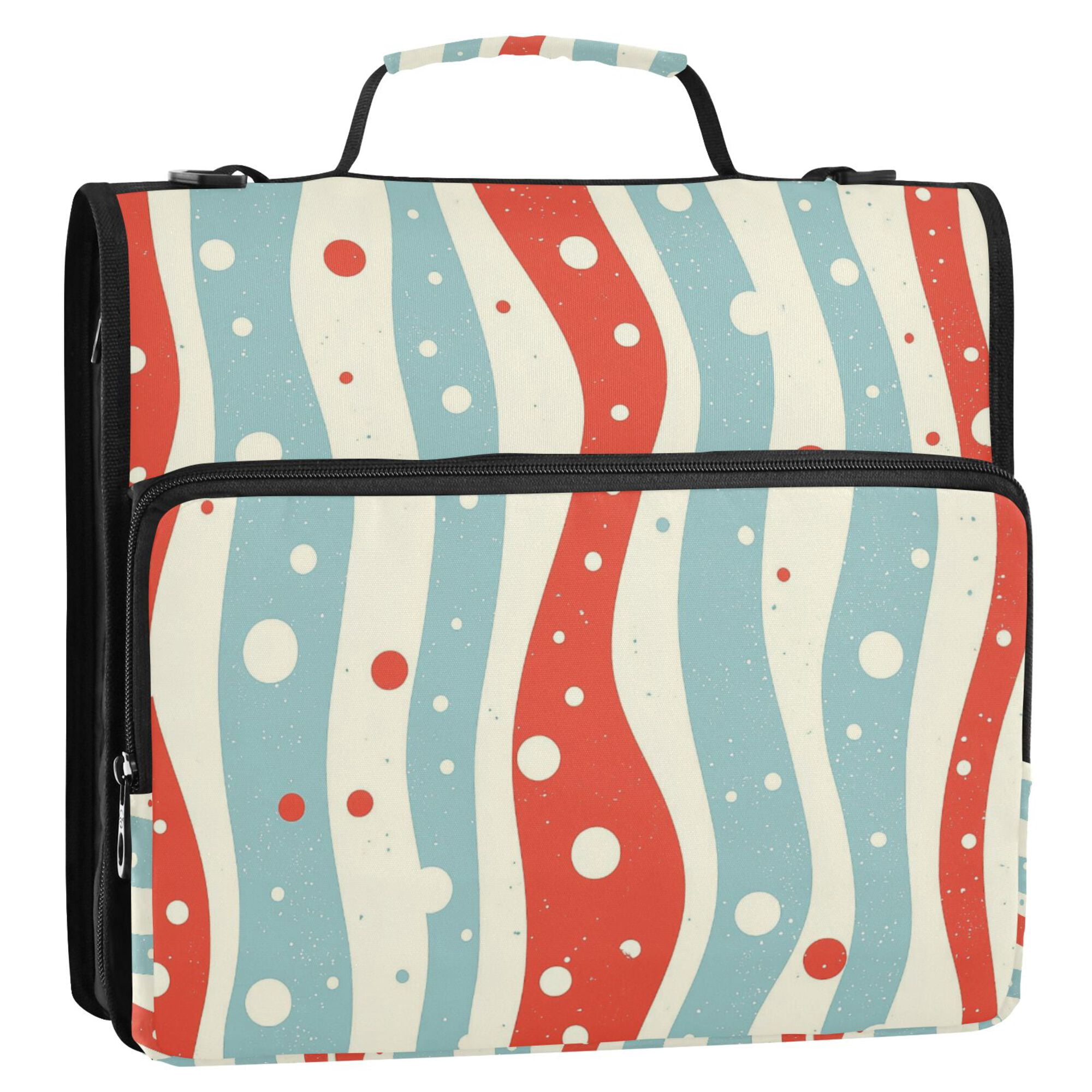 FORMRS Zipper Binder with Shoulder Strap 2-inch Ring 500 Sheet Capacity File Bag, Light Blue Pattern