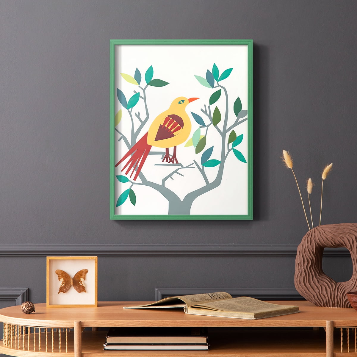 Whitty Bird III Framed Print in Green Solid Wood 8 x 10 Framed Print