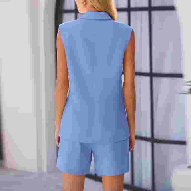 Women's 3-Piece Blazer Vest & Shorts Suit Set – V-Neck, Slim Fit, High Waist – Business Casual Outfit 2024