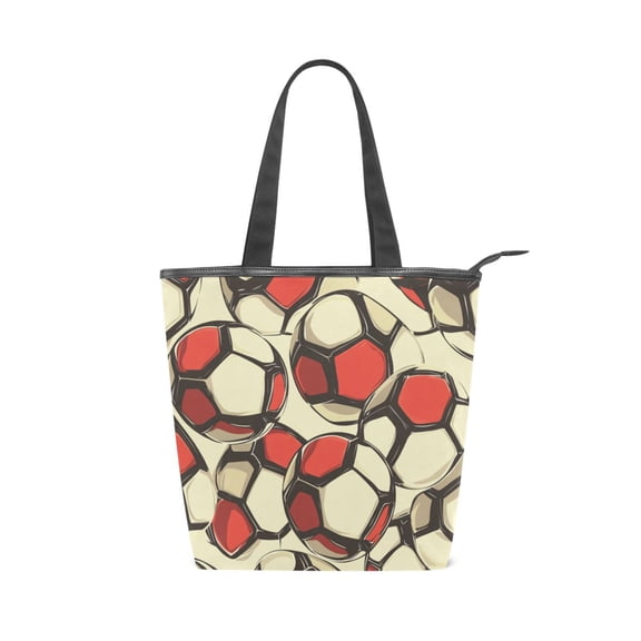 Zipper canvas bag, large capacity large size practical handbag, durable Canvas with leather material, DIY personalized pattern customization. Football Patterns