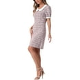 thumbnail image 4 of INSPIRE CHIC Peter Pan Collar Dresses for Women's Plaid Puff Short Sleeve Mini Tweed Dress M Pink, 4 of 6