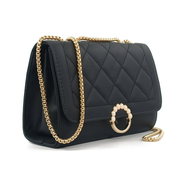 PORT&LOTUS Small Shoulder Bags for Women with Golden Chain Strap Quilted Designer Handbags for Women Cute Purses for Women Trendy Black Cross Body Purse Women Black Womens Purses