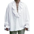 thumbnail image 4 of Mens Retro Shirt Lace Up V Neck Long Sleeve Blouse Medieval Noble Style Stage Costume, 4 of 5