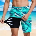 thumbnail image 2 of TEAJOPSUU Men's Beach Shorts Fashion Printed Swim Trunks with Elastic Drawstring Waist Double Inner Lining Side Pockets B-Mint Green, 2 of 8